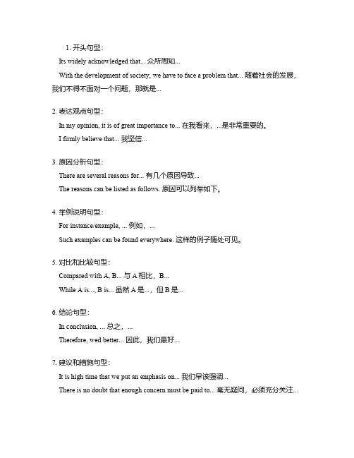 中考英语分类作文必背句型