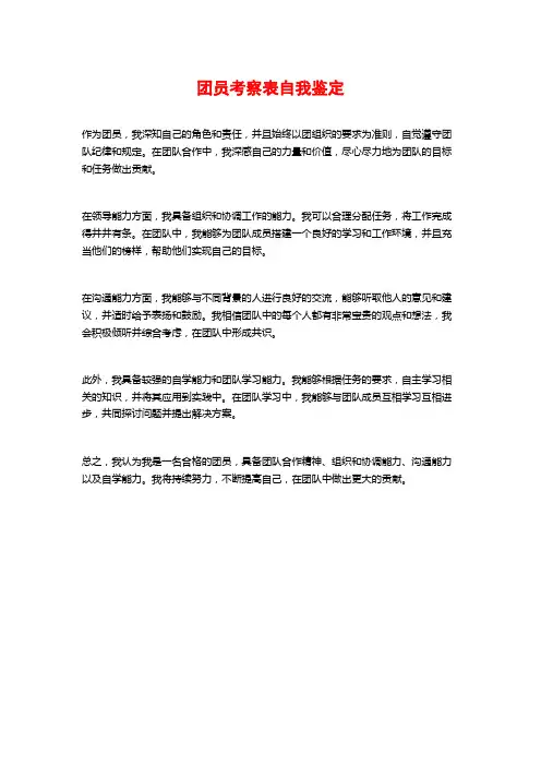 团员考察表自我鉴定