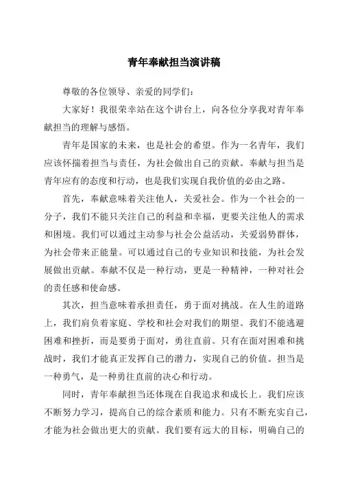 青年奉献担当演讲稿
