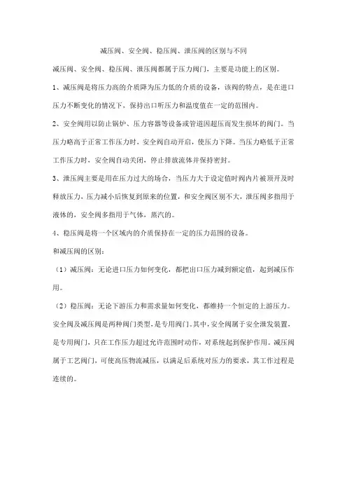 减压阀、安全阀、稳压阀、泄压阀的区别与不同