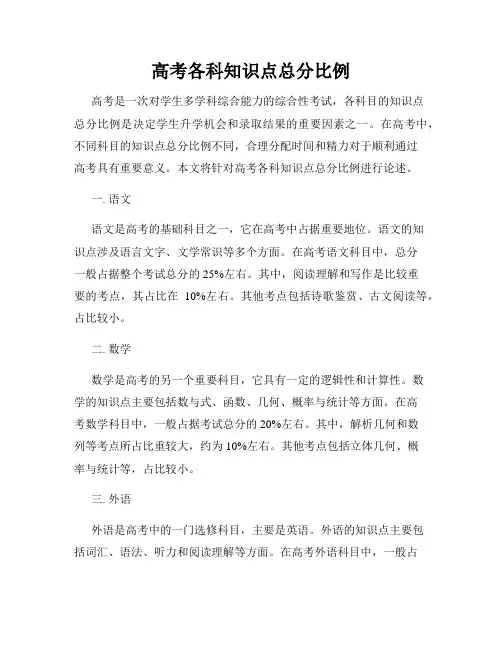 高考各科知识点总分比例