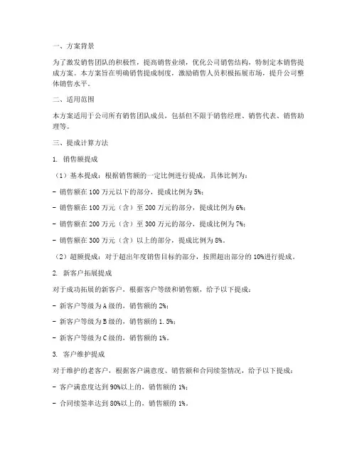 销售团队的销售提成方案
