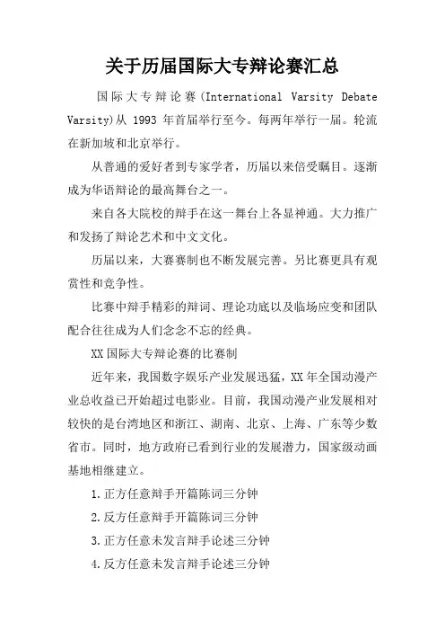 关于历届国际大专辩论赛汇总