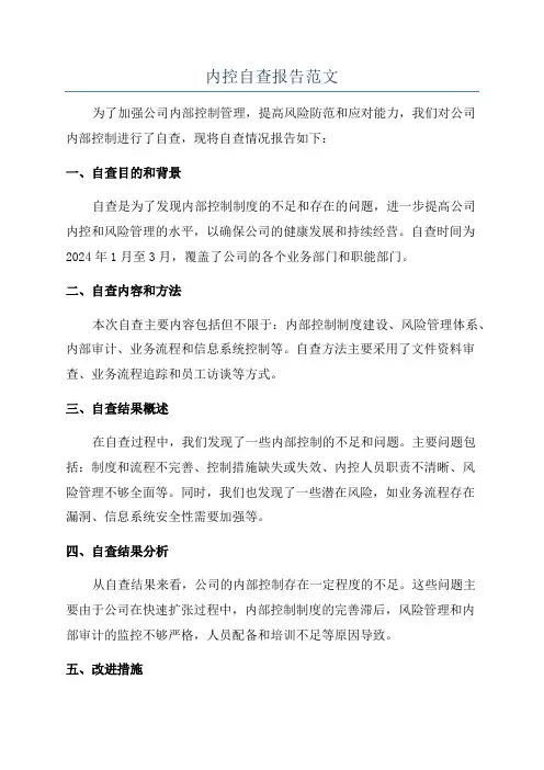 内控自查报告范文