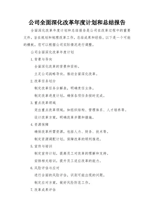 公司全面深化改革年度计划和总结报告