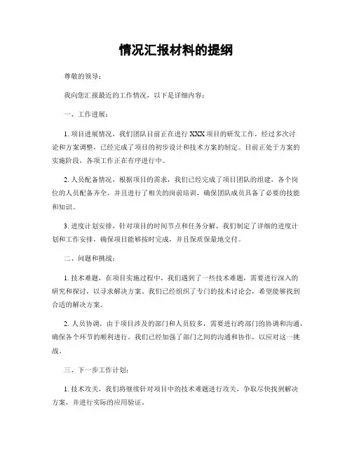 情况汇报材料的提纲