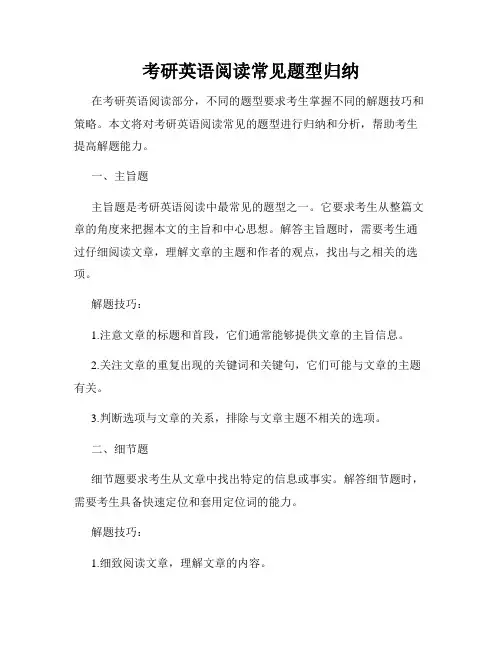 考研英语阅读常见题型归纳