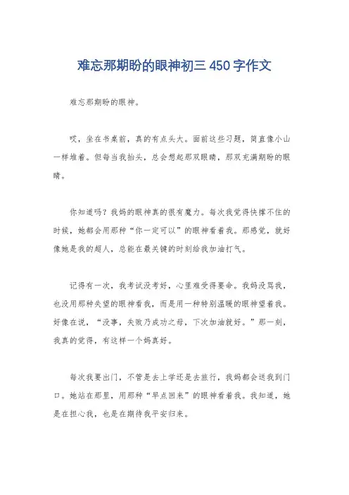 难忘那期盼的眼神初三450字作文