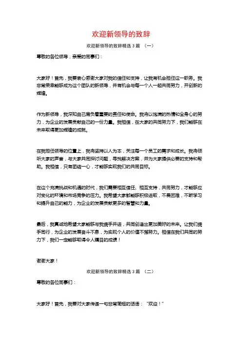 欢迎新领导的致辞3篇