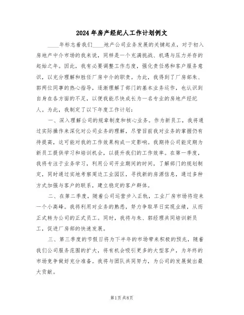 2024年房产经纪人工作计划例文（五篇）