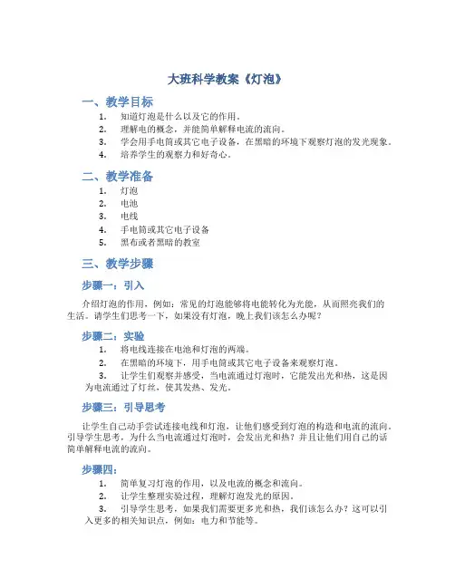 大班科学教案《灯泡》