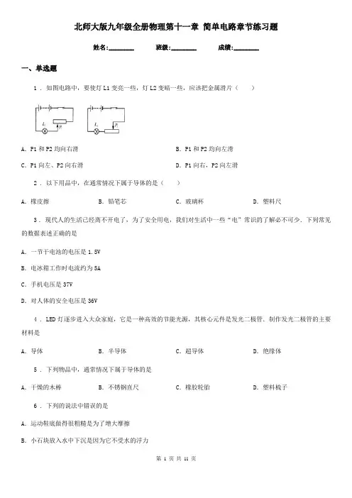 北师大版九年级全册物理第十一章 简单电路章节练习题