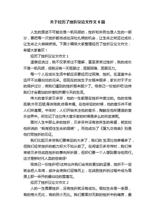 关于经历了挫折议论文作文6篇