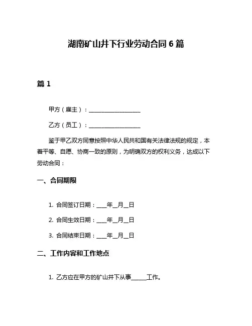 湖南矿山井下行业劳动合同6篇