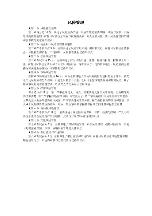 银行从业考试风险分值分布