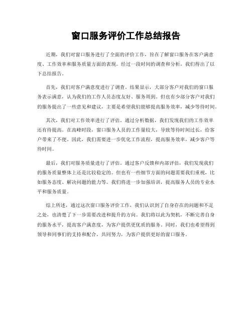窗口服务评价工作总结报告