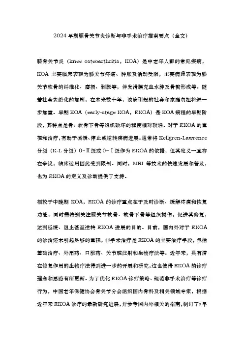 2024早期膝骨关节炎诊断与非手术治疗指南要点(全文)