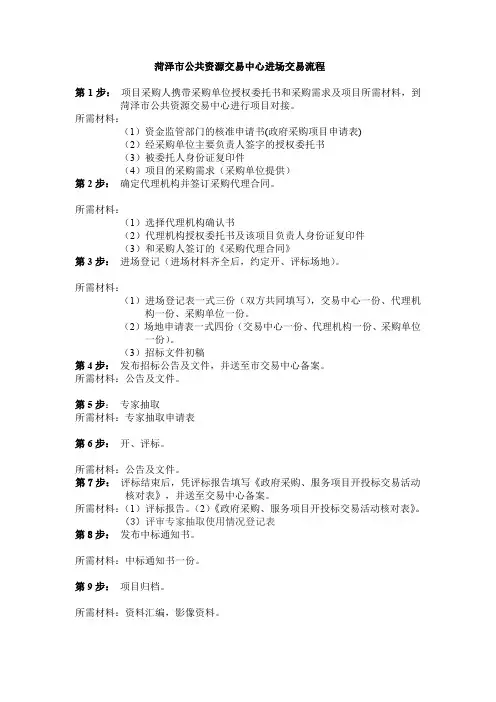 菏泽市公共资源交易中心进场交易流程