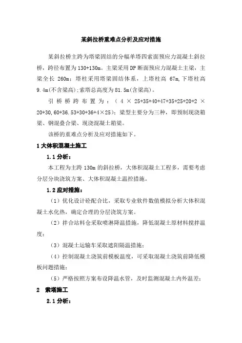 某斜拉桥重难点分析及应对措施