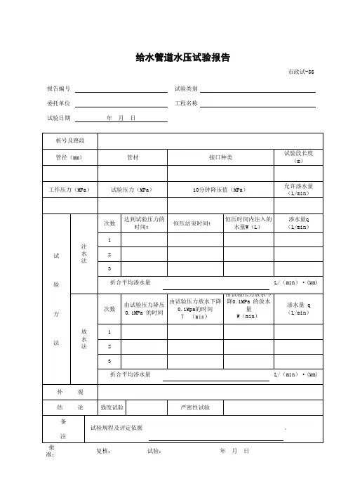 001-市政试—56 给水管道水压试验报告