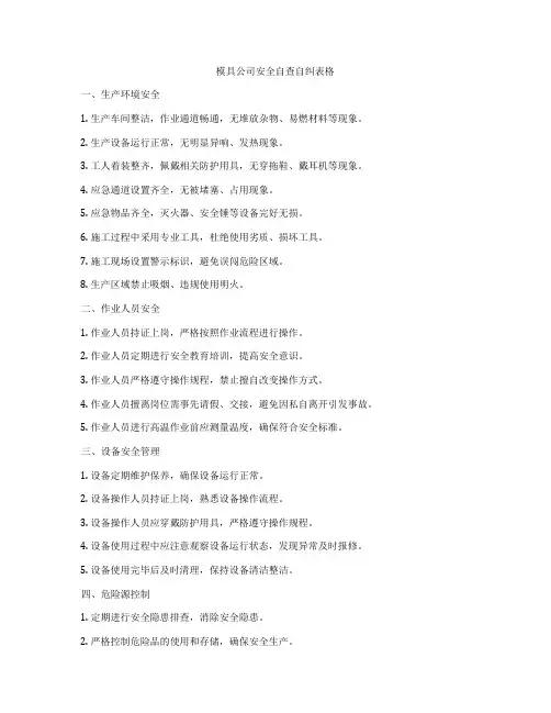 模具公司安全自查自纠表格