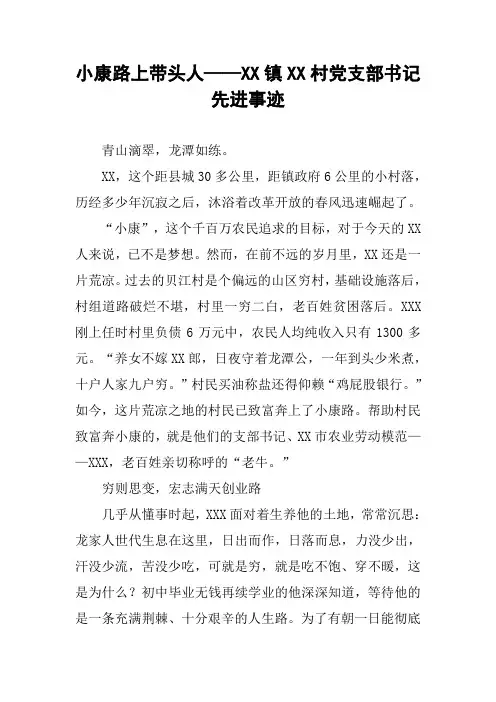 小康路上带头人——XX镇XX村党支部书记先进事迹