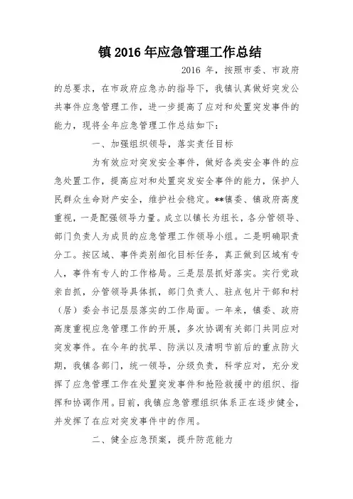 【作文】镇2016年应急管理工作总结_0