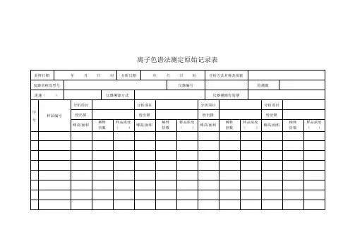 离子色谱法测定原始记录表