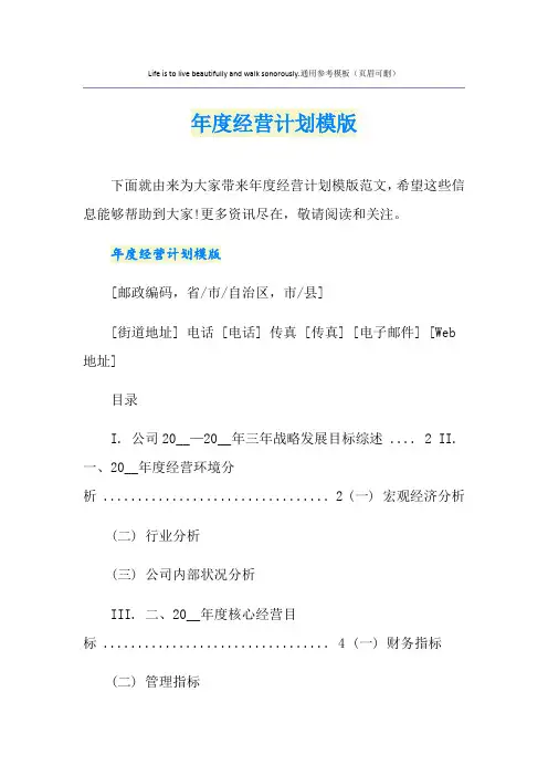 年度经营计划模版