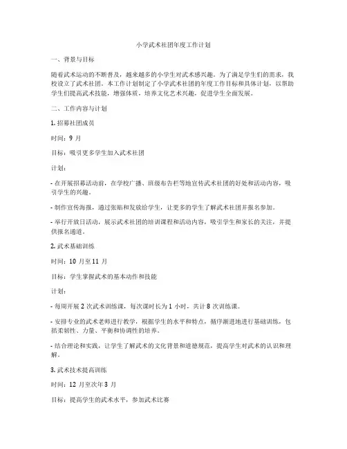 小学武术社团年度工作计划