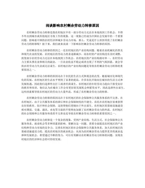 浅谈影响农村剩余劳动力转移原因