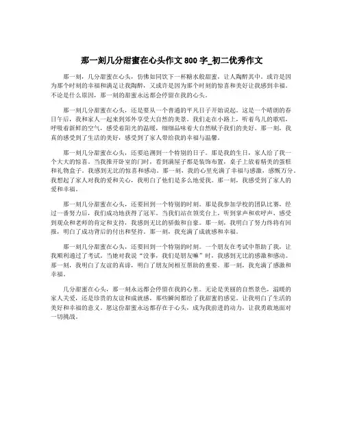 那一刻几分甜蜜在心头作文800字_初二优秀作文