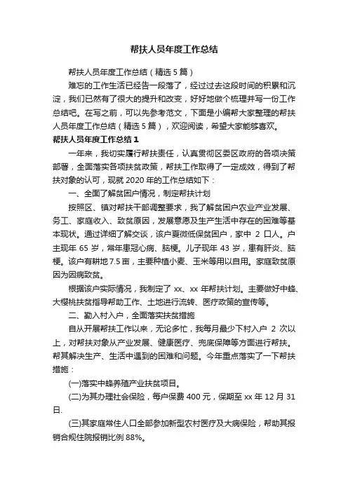 帮扶人员年度工作总结（精选5篇）