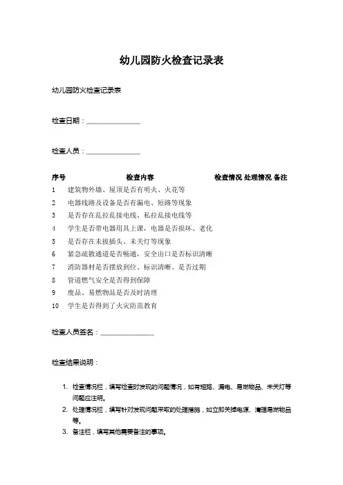 幼儿园防火检查记录表