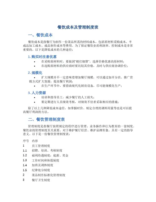 餐饮成本及管理制度表