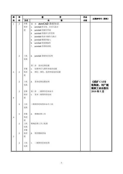 教学日历—采矿CAD