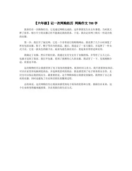 【六年级】记一次网购经历 网购作文700字