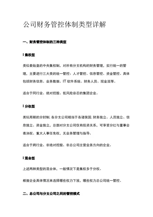公司财务管控体制类型详解