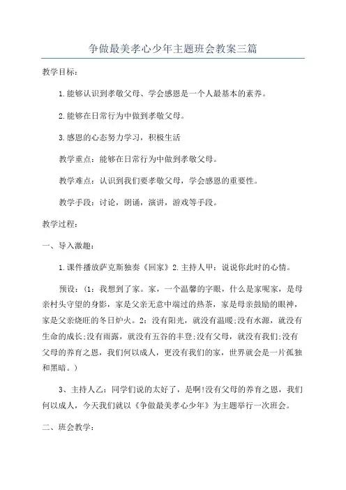 争做最美孝心少年主题班会教案三篇