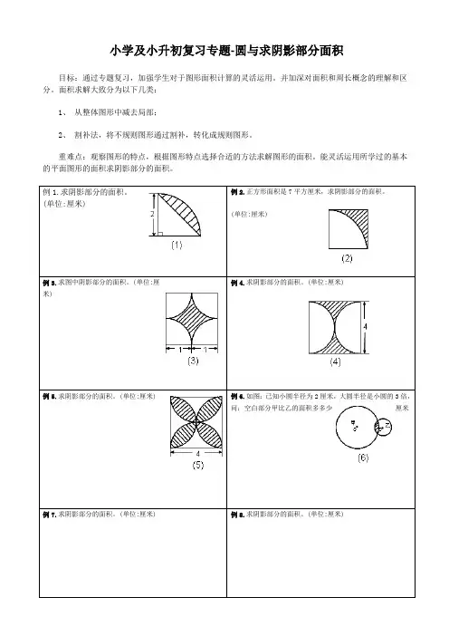 小学及小升初复习阴影部分求面积及周长用—含完整答案