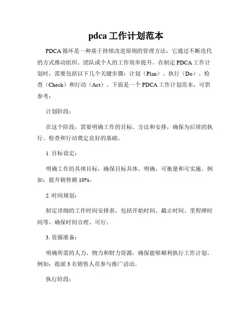 pdca工作计划范本