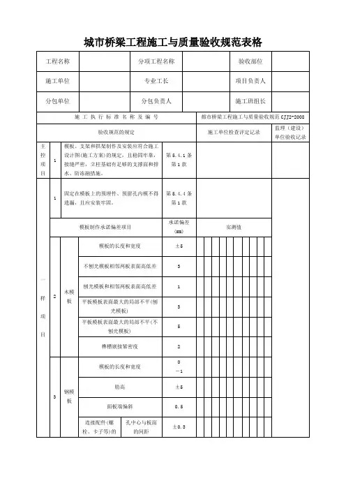 城市桥梁工程施工与质量验收规范表格