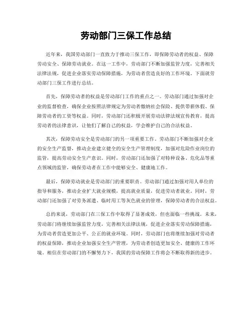 劳动部门三保工作总结