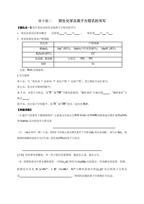 微专题三 陌生化学及离子方程式的书写练习(答案不全)-江苏省启东中学2020届高三化学二轮复习