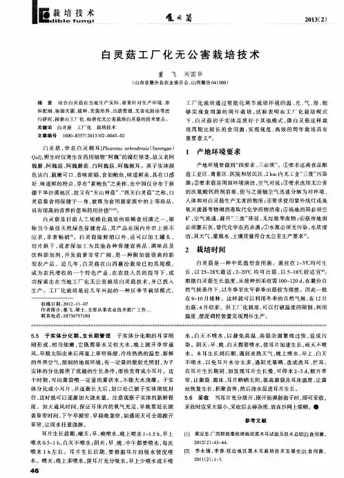 白灵菇工厂化无公害栽培技术