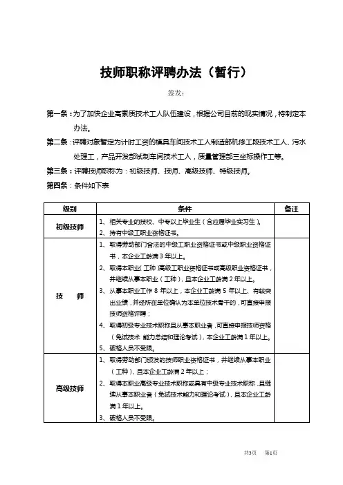 技师职称评聘办法(实施)