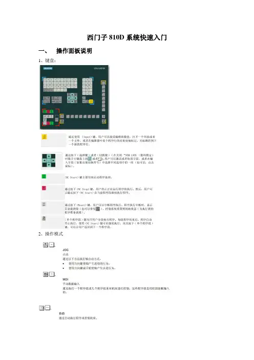Siemens 810D 操作员快速入门指南