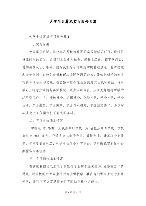 大学生计算机实习报告3篇