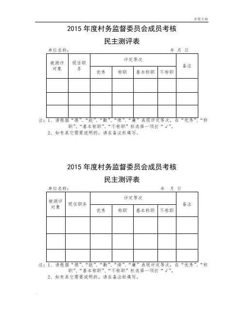 村务监督委员会成员考核民主评议表