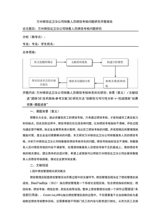 2023《锦信达卫浴销售人员绩效考核问题研究》开题报告文献综述4100字